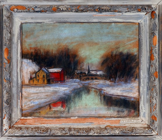 Appraisal: Sellersville winter scene with river pastel on board x SLL