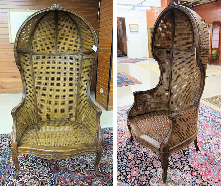 Appraisal: A PAIR OF LOUIS XV STYLE CANOPY ARMCHAIRS early th