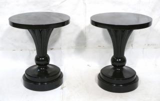 Appraisal: Pr Ebonized Round Decorator Side Tables Round pe Pr Ebonized