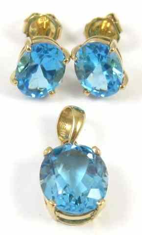 Appraisal: THREE ARTICLES OF BLUE TOPAZ JEWELRY including a pair of