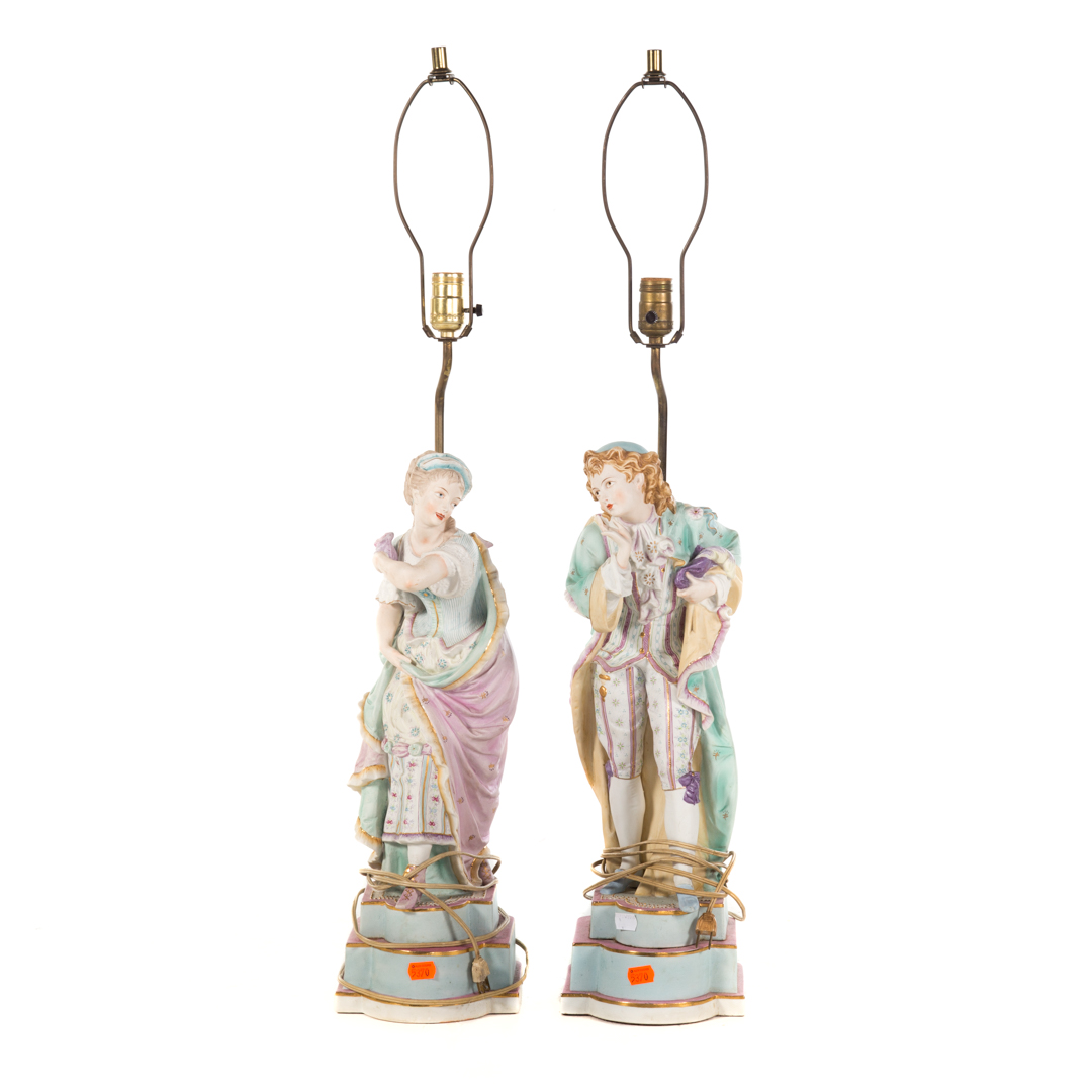 Appraisal: Pair of bisque figural table lamps in H of figures