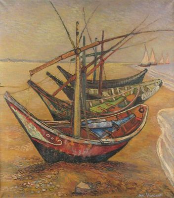 Appraisal: Ken Leech th Century Fishing boats after vincent Van Gogh's