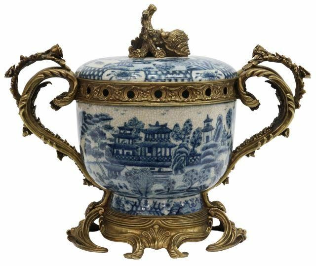 Appraisal: Decorative bronze-mounted porcelain urn late th c body and lid