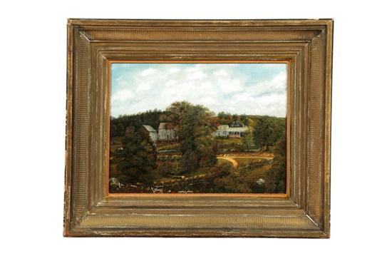 Appraisal: FARMHOUSE LANDSCAPE PAINTING AMERICAN SCHOOL TH CENTURY Oil on board