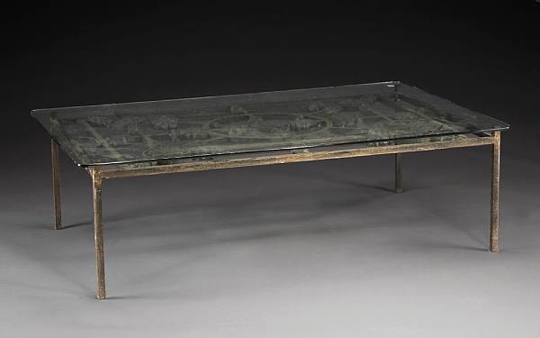 Appraisal: A Neoclassical style wrought iron and glass coffee table The