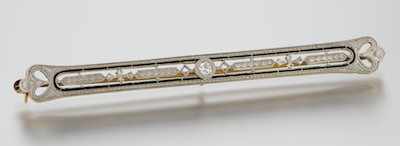 Appraisal: An Art Deco Diamond and Enamel Bar Brooch k yellow