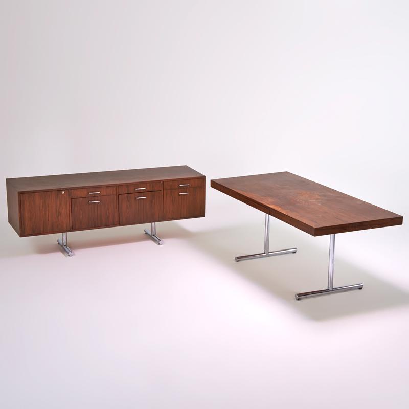 Appraisal: STENDIG Executive desk and matching credenza USA s Chromed steel