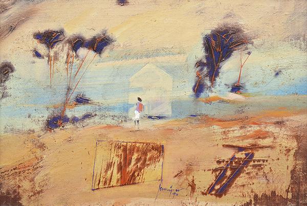 Appraisal: ROBERT JUNIPER - Shack in the Desert oil and acrylic