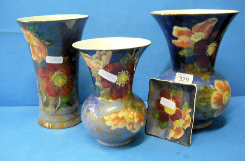 Appraisal: Three Royal Doulton Vases and Pin Tray Wild Rose Pattern