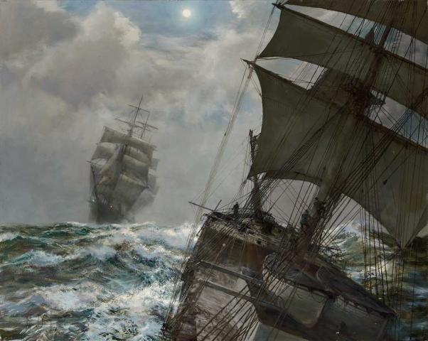 Appraisal: Montague Dawson British - Two Clippers - Nocturne Signed Montague