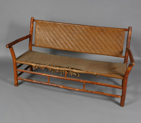 Appraisal: Old Hickory Martinsville settee woven seat and back tandem stretcher