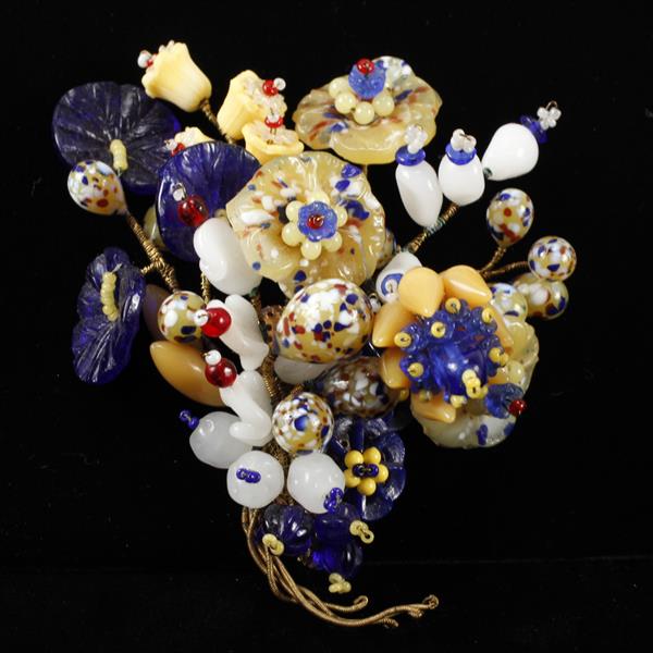 Appraisal: Large Vintage Czech Glass Beaded Floral Bouquet Corsage Brooch Pin