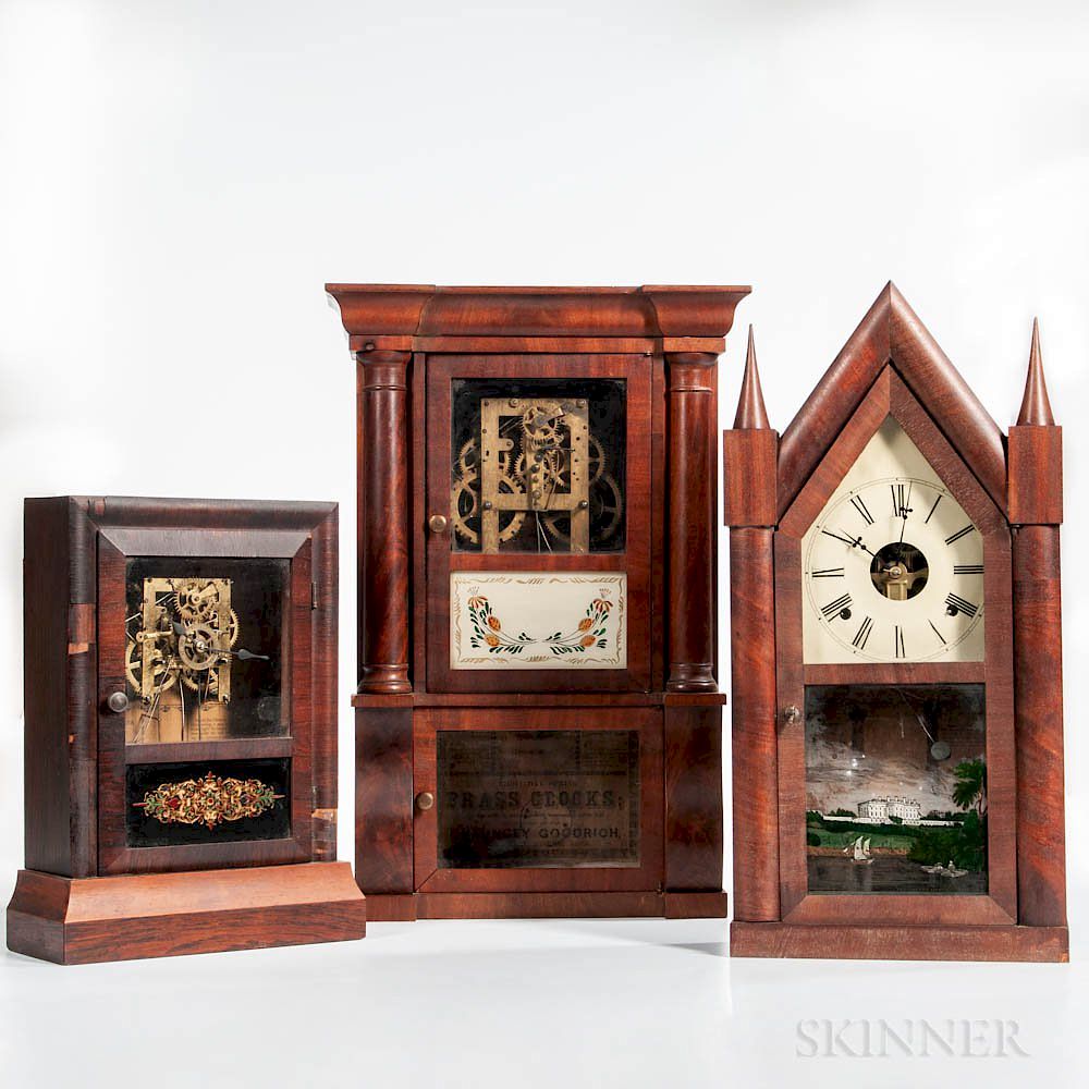 Appraisal: Three Connecticut Shelf Clocks Three Connecticut Shelf Clocks miniature mahogany