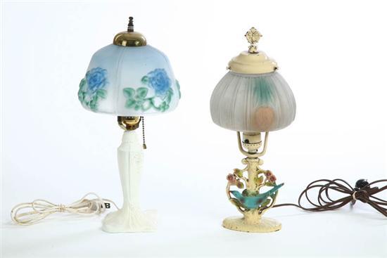 Appraisal: TWO BOUDOIR LAMPS One has a metal base with flowers