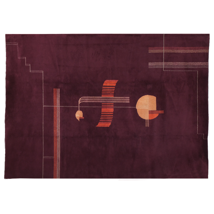 Appraisal: Large Art Deco rug machine-age design on a burgundy field