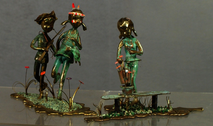 Appraisal: Malcolm Moran American th c bronze figures children playing cowboys