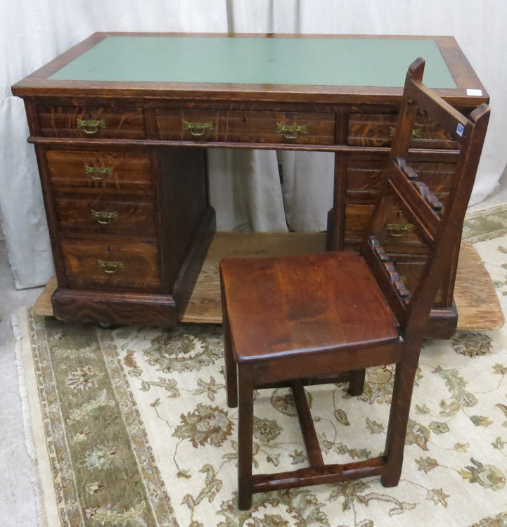 Appraisal: FLAT-TOP OAK DESK WITH CHAIR English c a rectangular double-pedestal