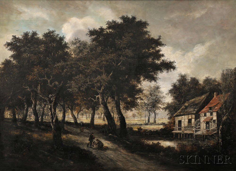 Appraisal: Manner of Meindert Hobbema Dutch - Landscape with Two Hunters