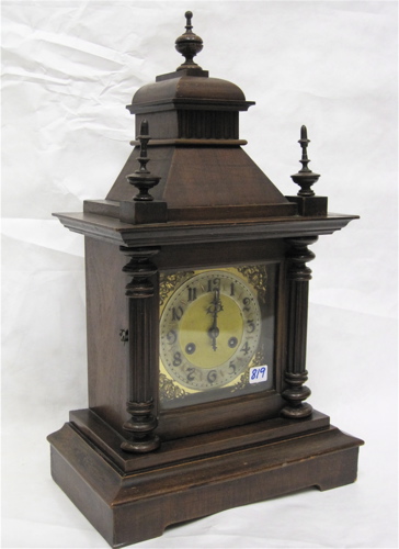 Appraisal: WALNUT CASED MANTEL CLOCK German c with springwound time strike