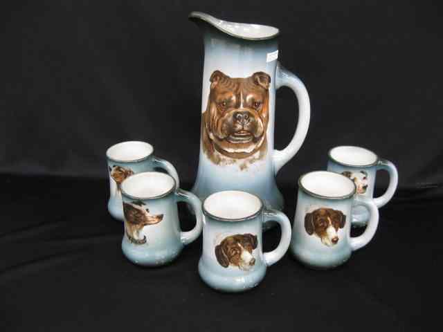 Appraisal: Taylor Smith Taylor Pottery Tankard mugs dog decor pitcher is