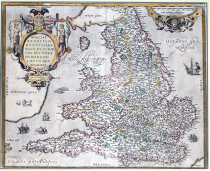 Appraisal: piece Hand-Colored Engraved Map Ortelius Abraham Angliae Regnio Amsterdam Approx