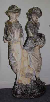 Appraisal: A Haddonstone figure of a gardener and companion cm high