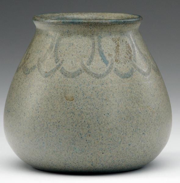 Appraisal: MARBLEHEAD Early beaker-shaped vase with incised and painted blue and