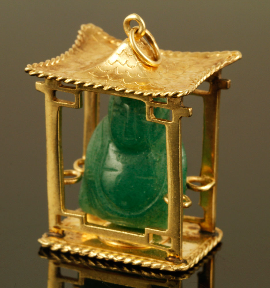 Appraisal: - Chinese Jade Buddha in K Gold Temple Chinese green