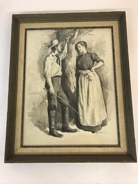 Appraisal: Harold M Brett American - ink illustration courting scene circa