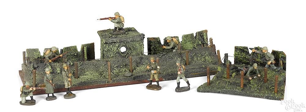 Appraisal: Elastolin composition soldiers and trenches Elastolin painted composition soldiers and