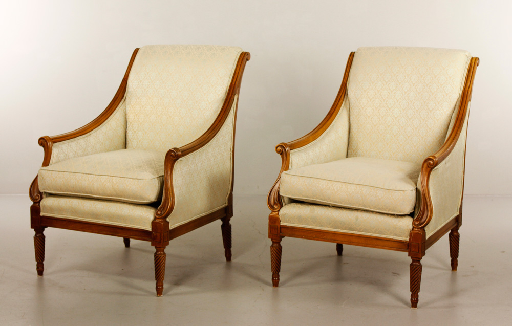 Appraisal: - Pr French Style Club Chairs Pair of French style