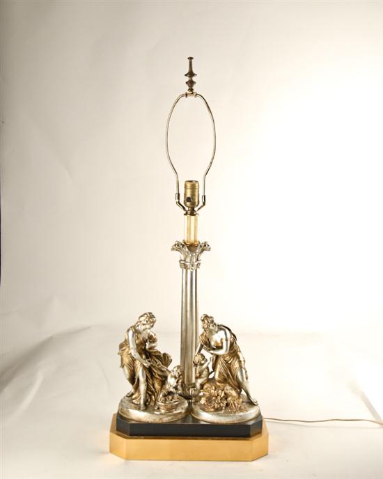 Appraisal: A Figural Silver Gilt Figural Table Lamp with two groupings