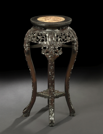 Appraisal: Chinese Carved Rosewood and Marble-Top Plant Stand fourth quarter th