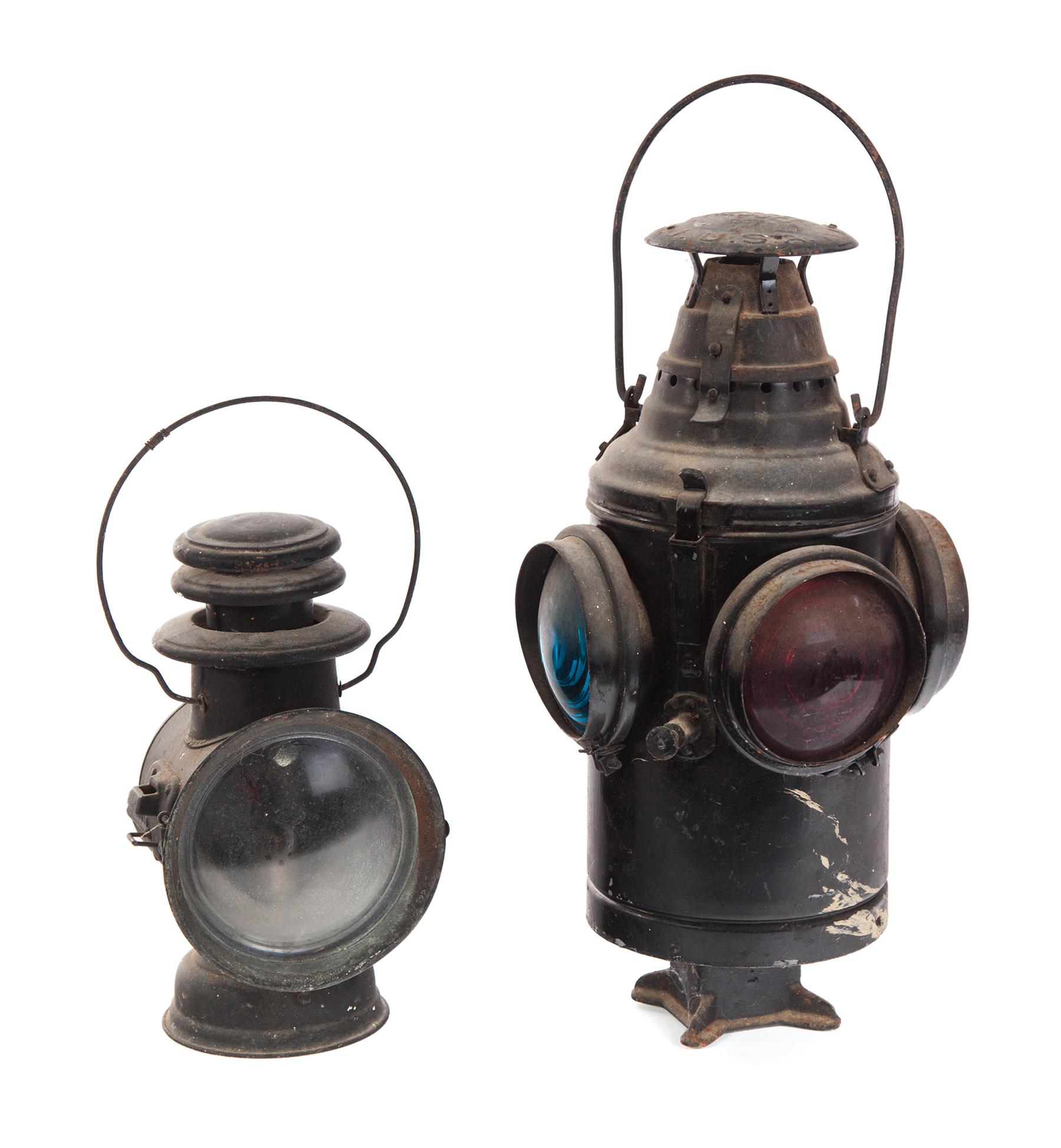 Appraisal: TWO AMERICAN RAILROAD LANTERNS Late th century Old black paint