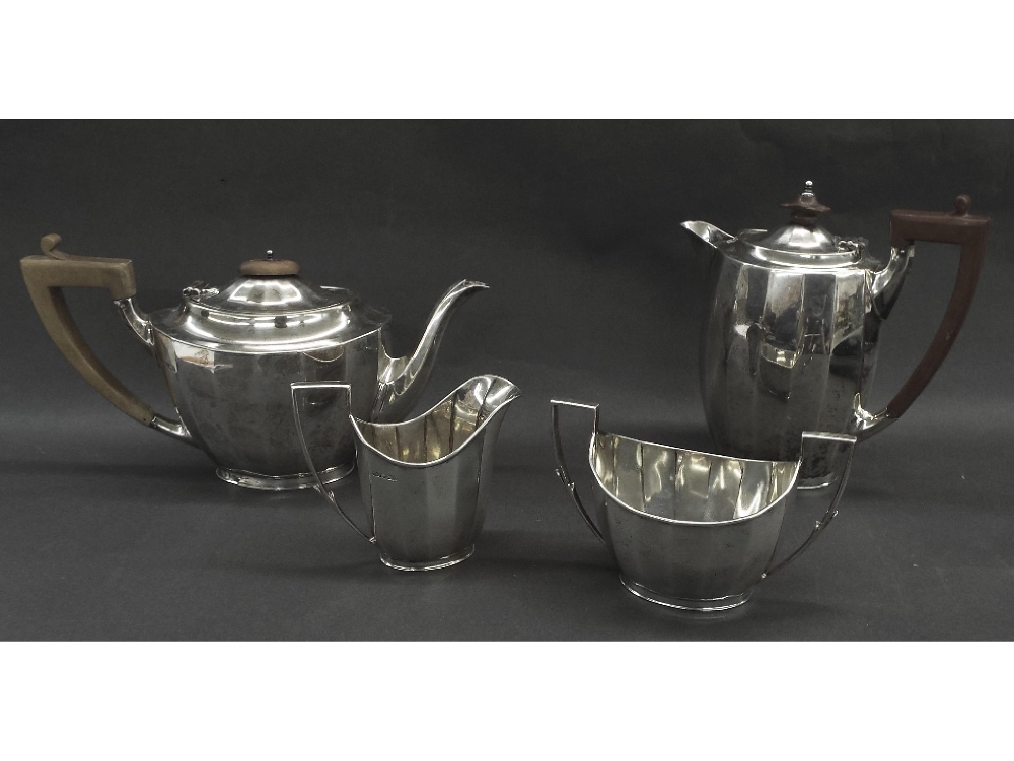 Appraisal: Mappin Webb silver four piece faceted tea service Sheffield the