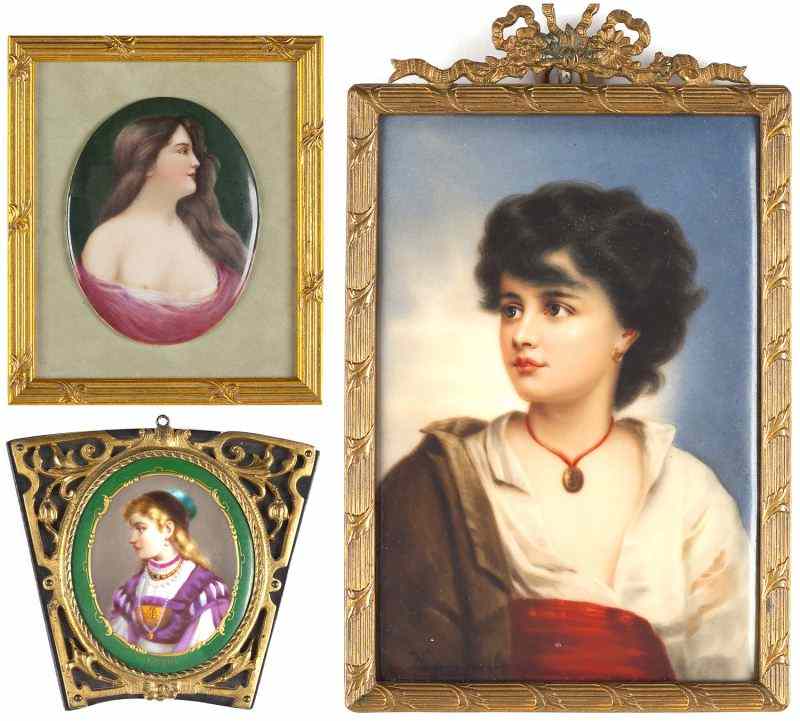 Appraisal: Three Porcelain Portrait Plaquesthe first of a young beauty wearing