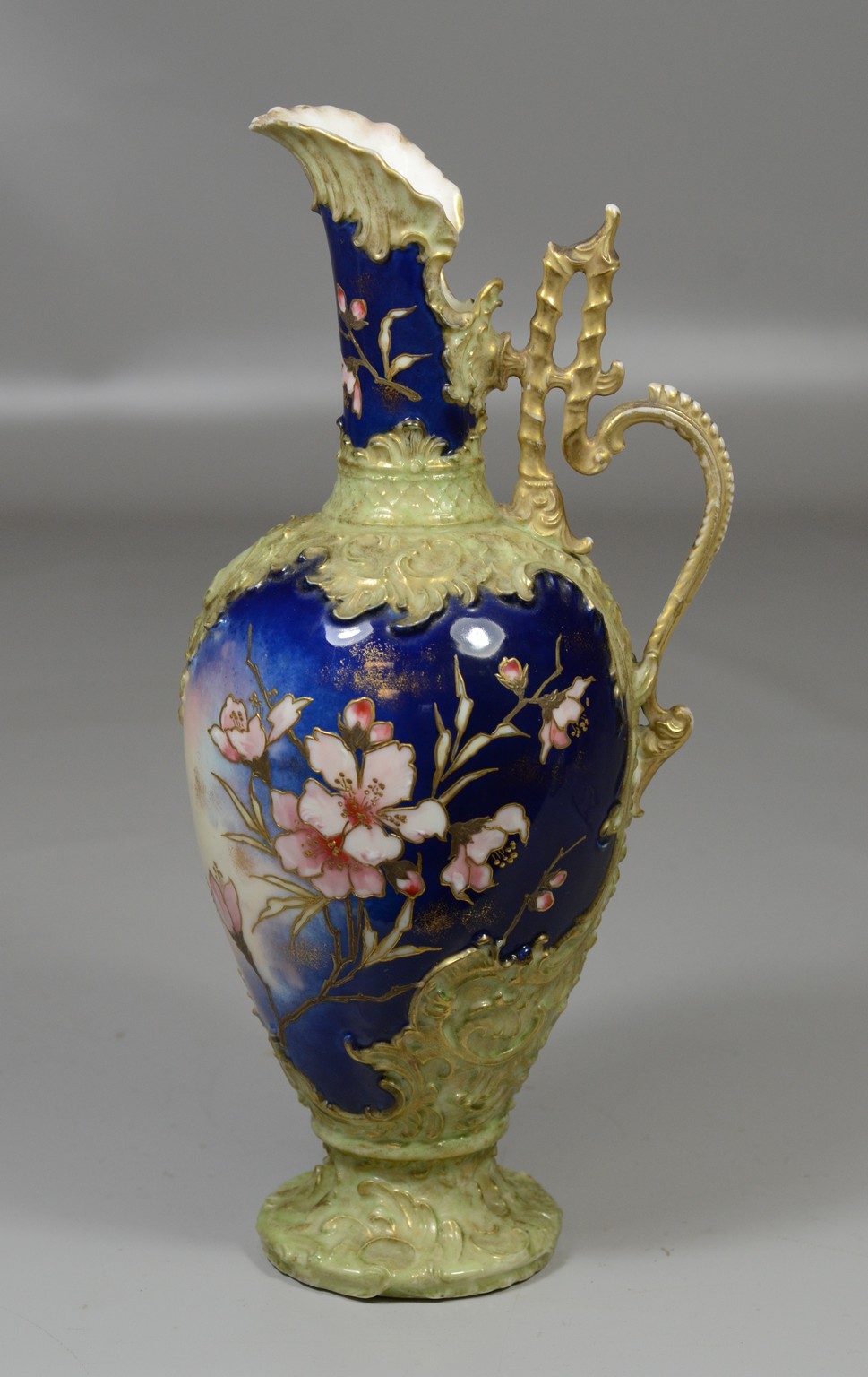 Appraisal: Carlsbad porcelain ewer with hand painted floral and gold beaded