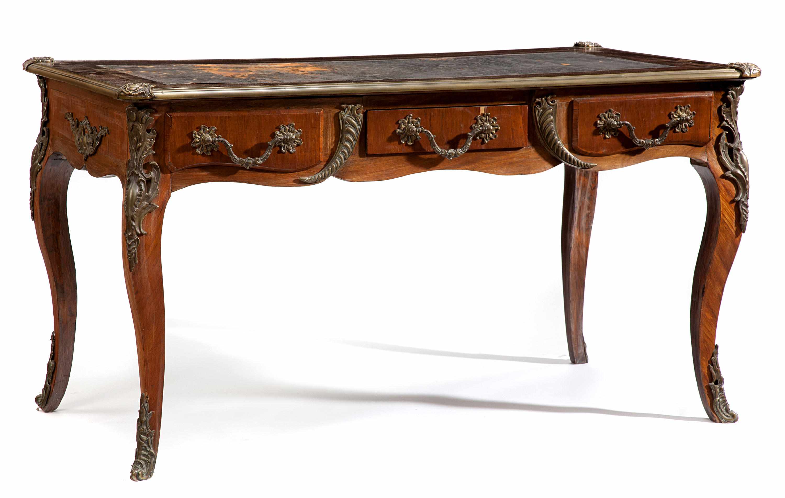 Appraisal: A Louis XV style gilt bronze mounted walnut bureau plat