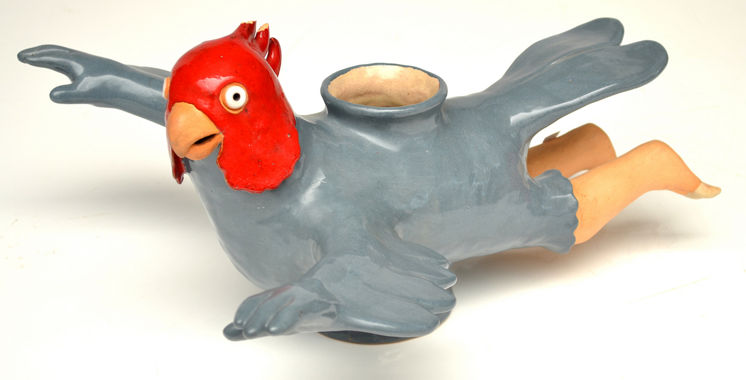 Appraisal: AN UNUSUAL CERAMIC FLYING CHICKEN VASE SIGNED GOLDING ' MINOR