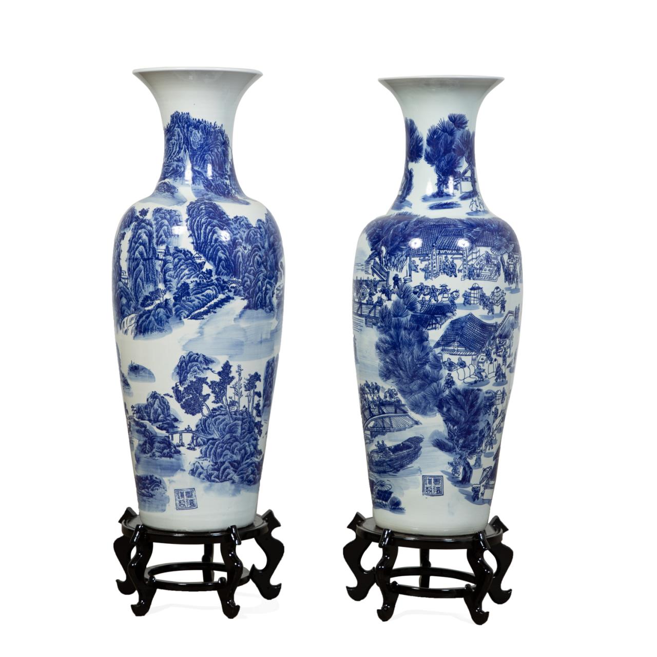 Appraisal: PAIR OF MING STYLE CHINESE BLUE WHITE VASES Pair of