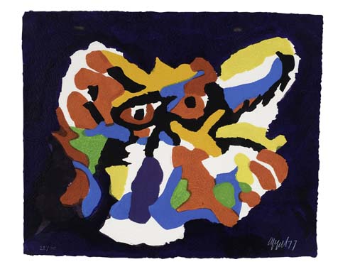 Appraisal: KAREL APPEL Flying Head in Blue Sky Color etching and