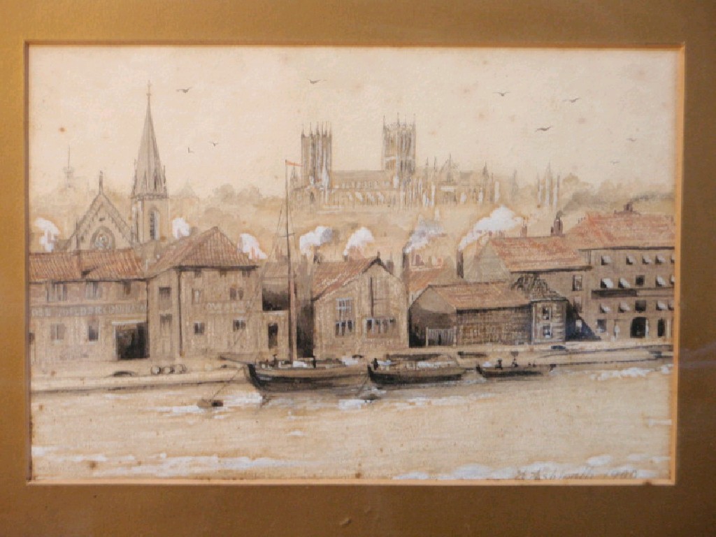 Appraisal: A view of Lincoln Cathedral from Brayford Pool watercolour signed