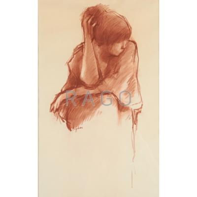 Appraisal: RICHARD SEGALMAN American b Conte crayon on paper Woman Fixing