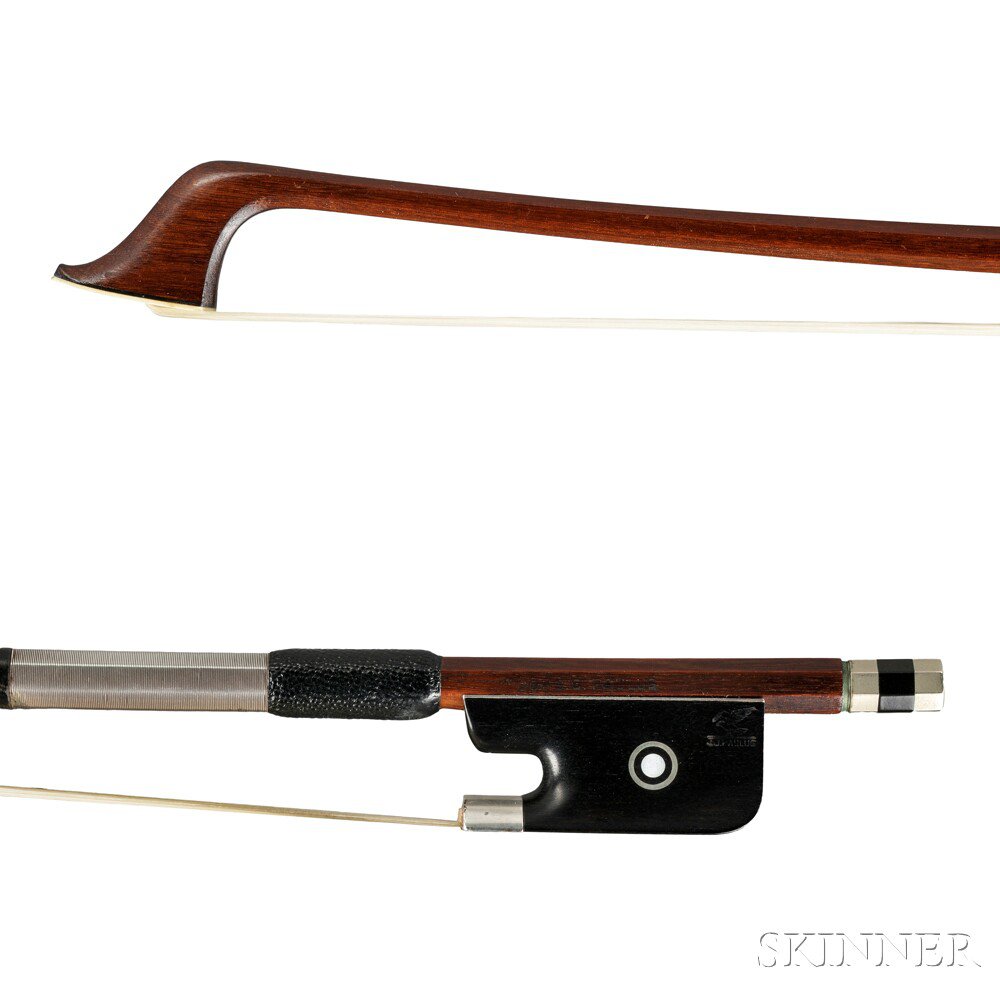 Appraisal: Silver-mounted Cello Bow with Single Bow Case the pernambuco octagonal