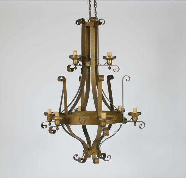 Appraisal: Large cast metal -light chandelier concentric bands with geometric rosette