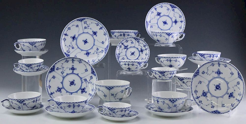 Appraisal: Royal Copenhagen Blue Lace Porcelain Cups Saucers Collection fine Danish