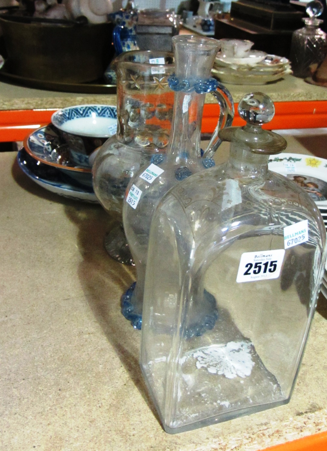 Appraisal: Two glass decanters a glass jug a bottle a Japanese