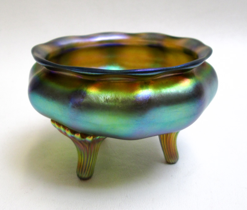 Appraisal: QUEZAL IRIDESCENT ART GLASS BOWL blue iridescent bowl D raised