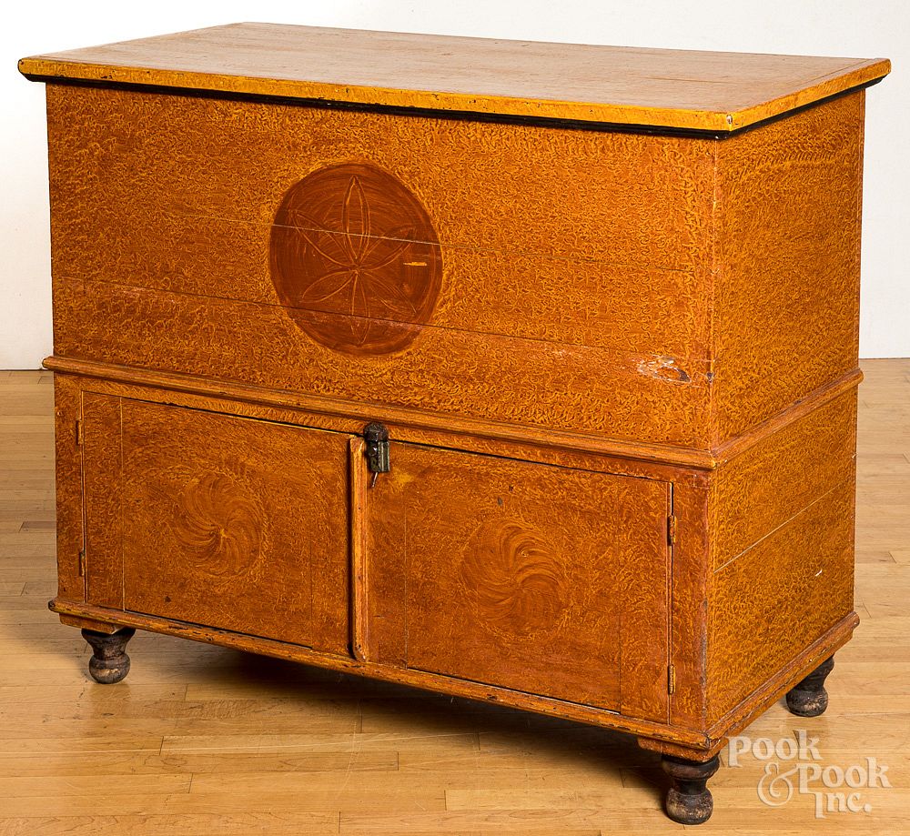 Appraisal: Pennsylvania painted poplar mule chest th c Pennsylvania painted poplar