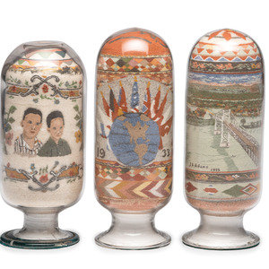 Appraisal: A Collection of John A Adams Sand Art Bottles Along